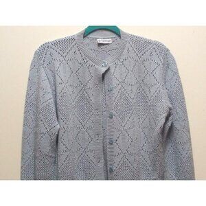 VINTAGE British Vogue Sweater Womens Sz M Cardigan baby-blue button-up LS EUC